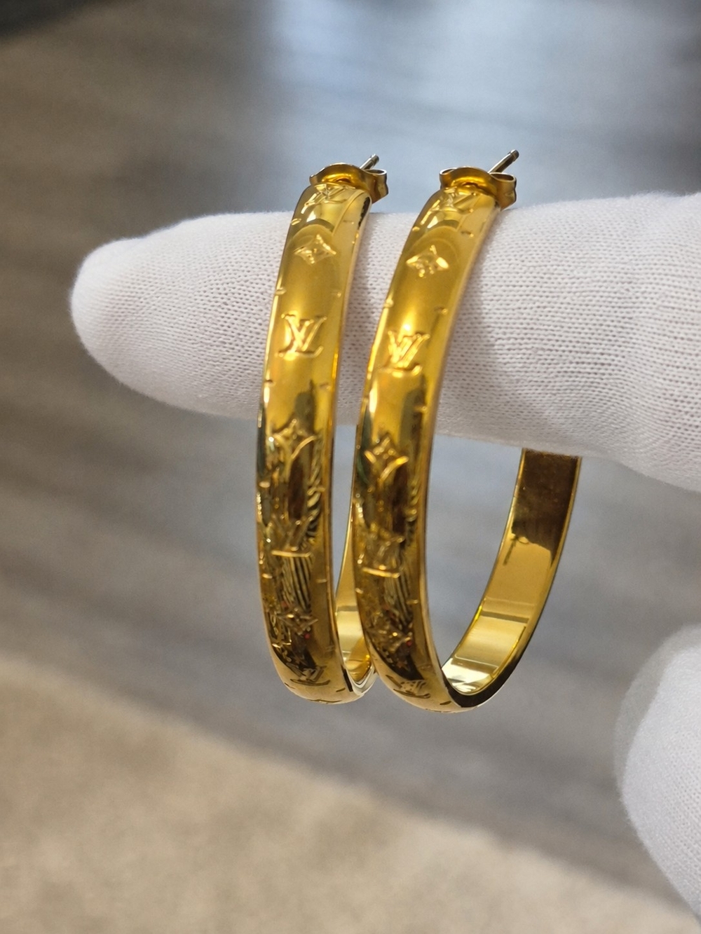 Gold-Tone Monogram Hoop Earrings - Luxury Inspired